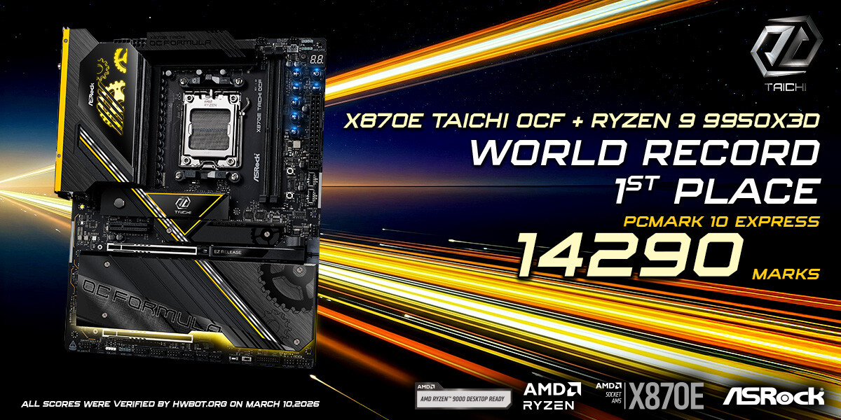 Récord mundial en overclocking: ASRock X870E Taichi OCF vuela con Ryzen 9 9950X3D