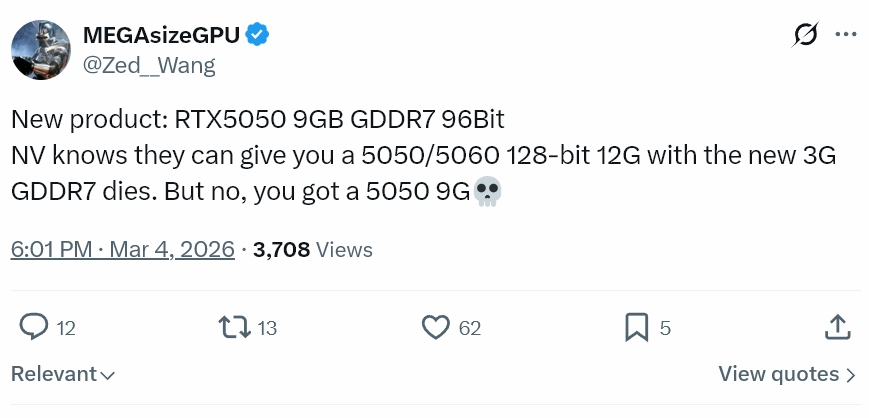 RTX 5050 con 9 GB de VRAM: el rumor loco que NVIDIA podría confirmar